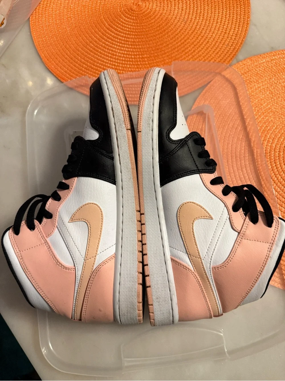 Jordan Mid-Top Sneakers in White, Black & Peach